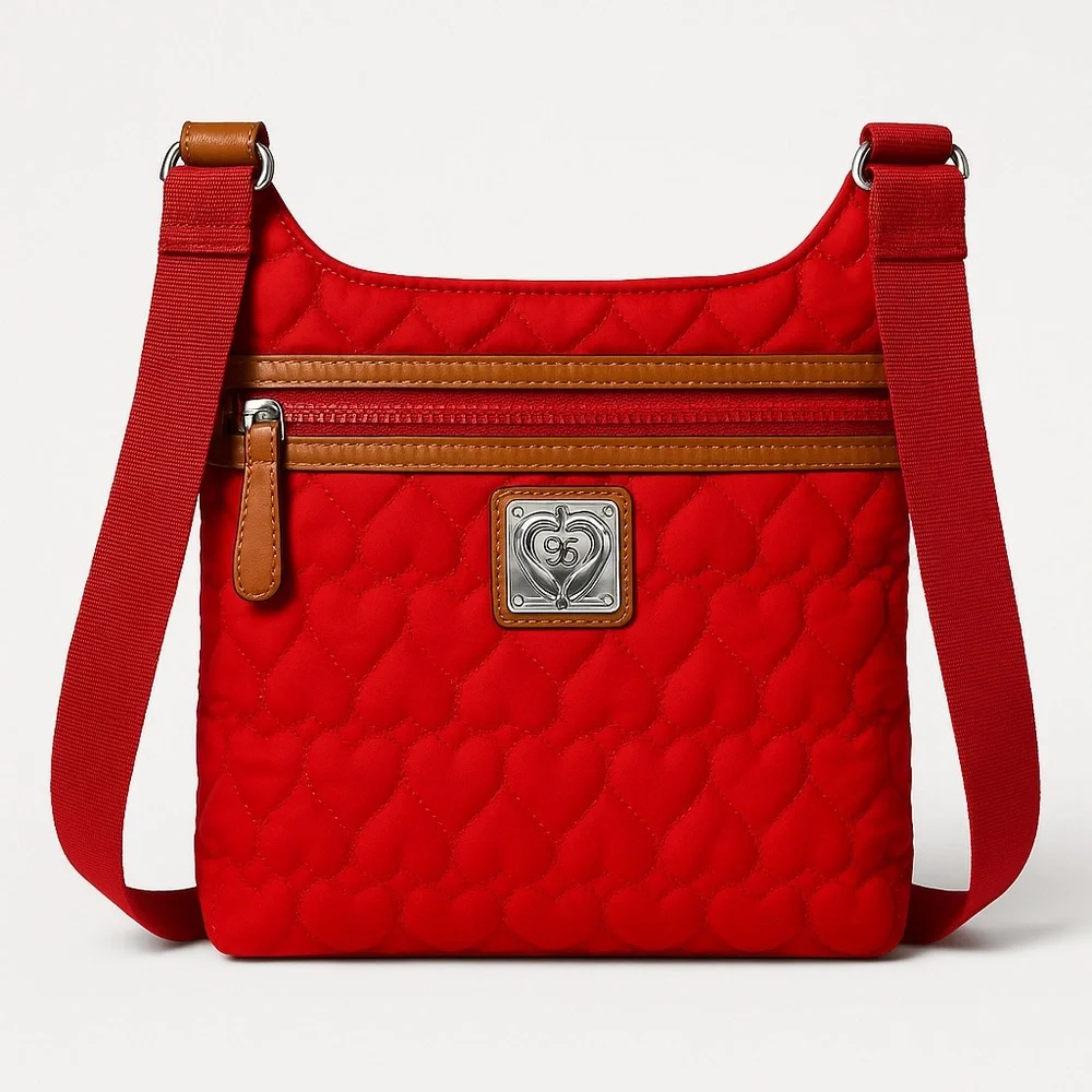 Brighton Kash Messenger Quilted Nylon Heart Crossbody Red Bag quiet luxury - Picture 2 of 15